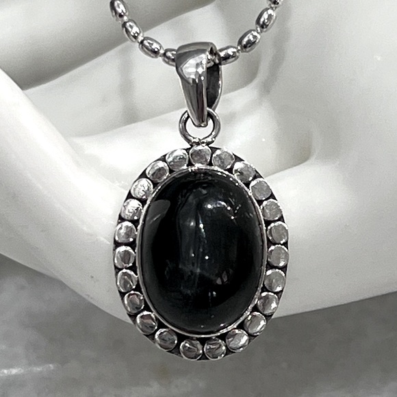 Indian Black Star Diopside Sterling Silver Pendant Necklace